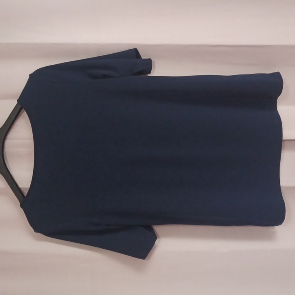 Susan Graver Navy Blue Short Sleeve Round Neck Top, Stretch - Picture 9 of 12